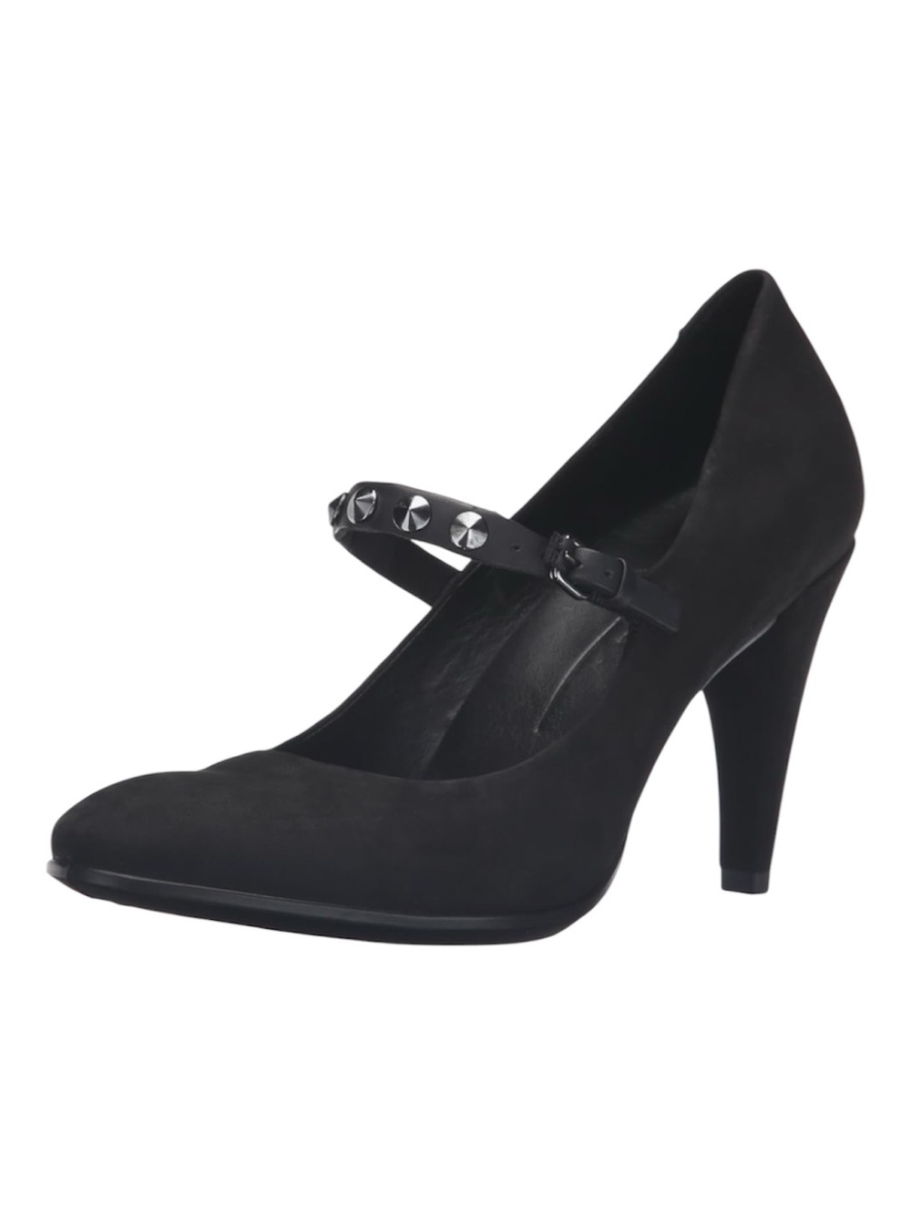 ECCO Shape 75 Sleek Black Suede Mary Jane Studded Pump Heels - Size 8 (EU 38)